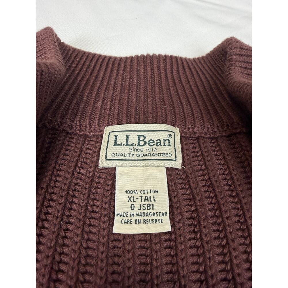 L.L. Bean Ribbed Cotton Full Zip Mock Neck Sweater XL Tall Burgundy Cardigan - Picture 3 of 8